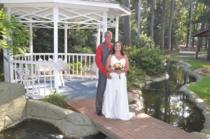 Melissia & Kevin Davis were married in the garden at Wedding Chapel by the Sea.